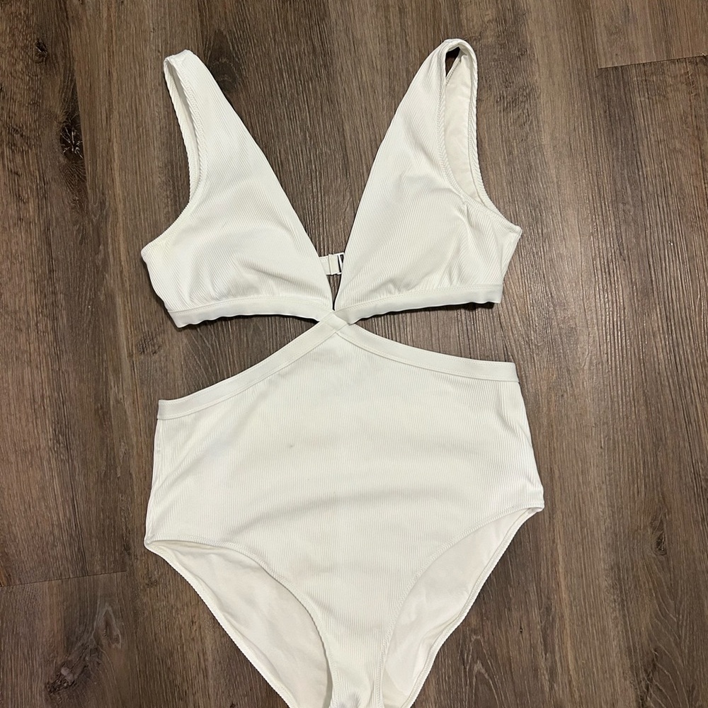Aerie White Cutout One-Piece Swimsuit
